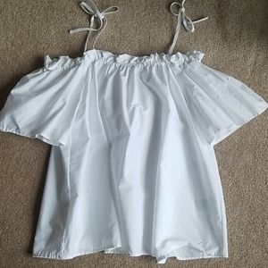 H&M White Off The Shoulder Ruffle Top Sz4 Small